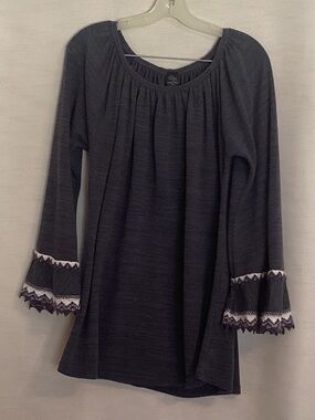 Dark Gray Knit Tunic Top with Lace Trim